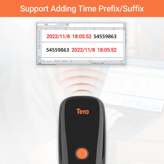 Tera 1300 Kablosuz 1D 2D QR Barkod Okuyucu | Mini Taşınabilir 3in1 (Bluetooth, 2.4G, USB) | Cep Tipi El Tarayıcı | Zaman Damgalı