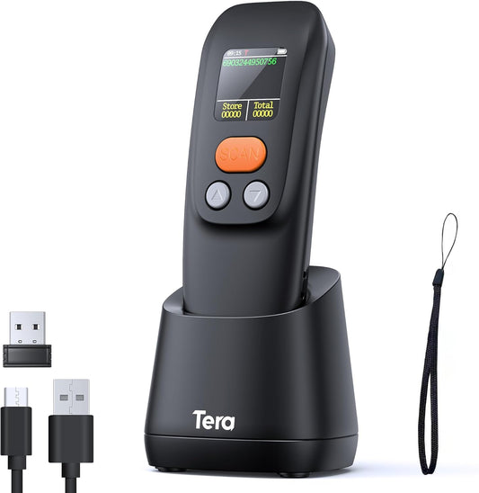 Tera 1600 Kablosuz 1D 2D QR Barkod Okuyucu | Ergonomik El Tipi 3in1 (Bluetooth, 2.4G Kablosuz, USB) | Süper Kod Çözme CMOS Sensörlü Tarayıcı