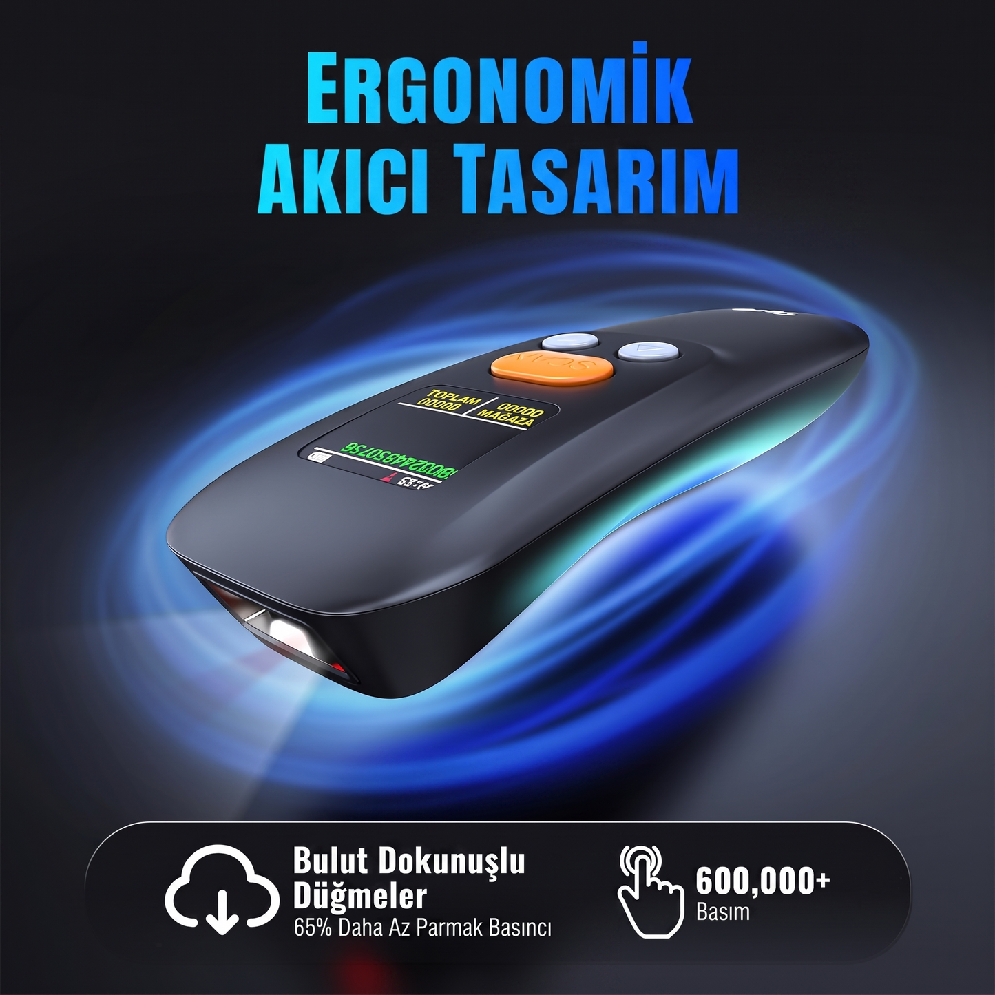 Tera 1600 Kablosuz 1D 2D QR Barkod Okuyucu | Ergonomik El Tipi 3in1 (Bluetooth, 2.4G Kablosuz, USB) | Süper Kod Çözme CMOS Sensörlü Tarayıcı
