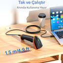 Tera D5100Y Barkod Okuyucu - USB Kablolu, 1D ve 2D QR Kod Okuma, Tak ve Çalıştır, Ergonomik Tasarım, Anti-Şok Silikon, IP54 Toz ve Su Koruma, Çoklu Dil Destekli Barkod Tarayıcı
